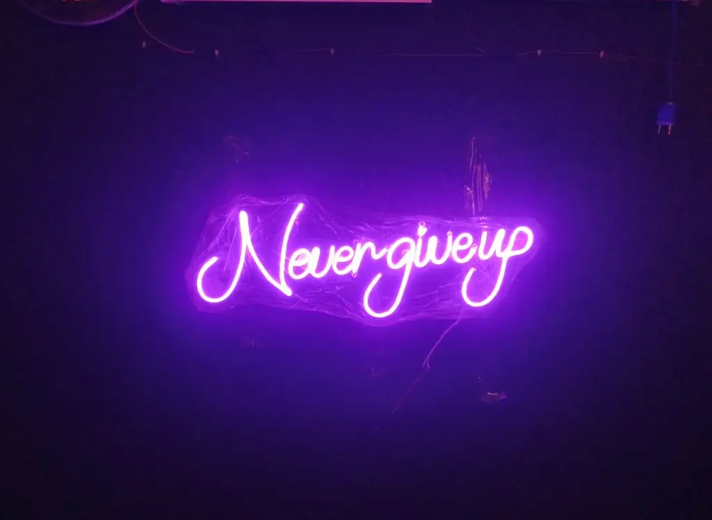 Never Give Up Neon Light – LED Wall Decor