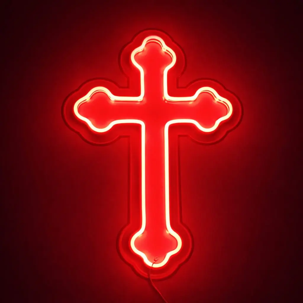 Red Neon Cross Light – LED Wall Decor Sign for Home church, and events